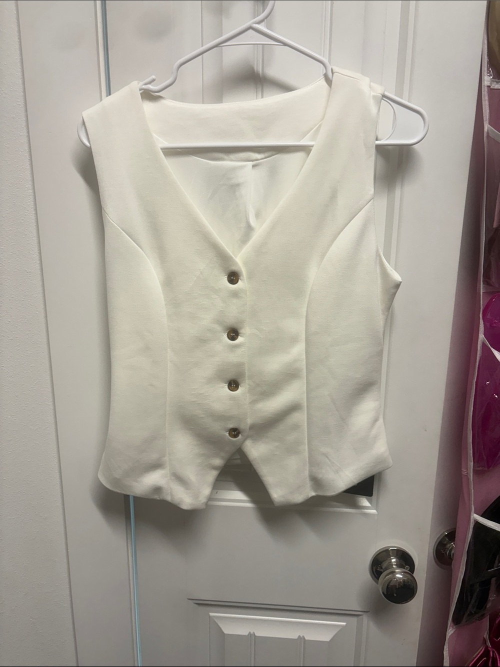 Sleeveless Cream V-Neck Button Front Tunic Vest